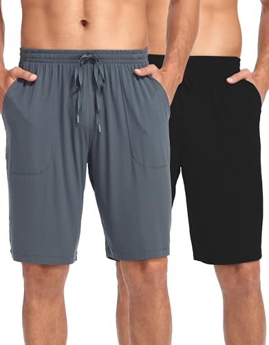 COLORFULLEAF 2er/3er Pack Schlafanzughose Herren Kurz Bambus Pyjamahose Schlafhose Weich Sommer Freizeithose für Männer(1 Stück Schwarz+1 Stück Dunkelgrau,S) von COLORFULLEAF