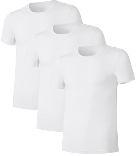 COLORFULLEAF Herren T-Shirt 3er Pack Kurzarm Unterhemd aus Bambus mit Rundhals/V-Ausschnitt Stretch Unterziehshirt Männer(Weiß,XXL) von COLORFULLEAF