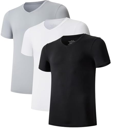 COLORFULLEAF 3/5er Pack Bambus V Ausschnitt T-Shirt Herren Stretch Unterhemd Männer Einfarbig Business Arbeitstshirts(Black/Weiß/Grau,XL) von COLORFULLEAF