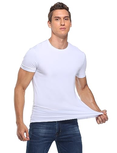 COLORFULLEAF Herren Unterhemd Bambus Rayon Kurzarm ComfortSoft T-Shirt für Männer Rundhalsausschnitt Klassische Tees für Männer 1 Pack, Rundhalsausschnitt - Weiß, L von COLORFULLEAF