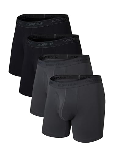 COLORFULLEAF Bambus Boxershorts Herren Lang 3/4er Pack Unterhosen Männer Stretch Atmungsaktiv Unterwäsche mit Eingriff(Schwarz + Dunkelgrau-4er Pack,S) von COLORFULLEAF