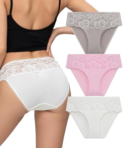 COLORFULLEAF Hipster Unterwäsche Damen Spitze Nahtlose Stretch Slips Atmungsaktiver Unterhosen Frauen Mehrpack（3D,M von COLORFULLEAF
