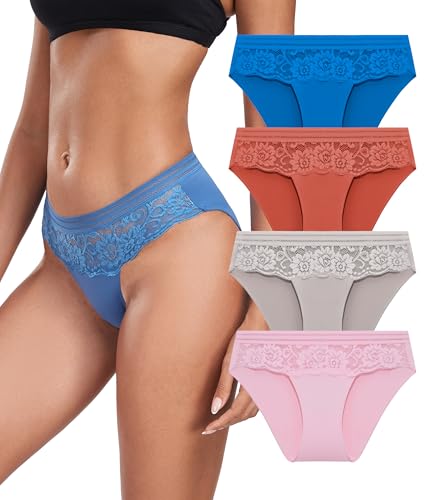 COLORFULLEAF Hipster Unterwäsche Damen Spitze Nahtlose Stretch Slips Atmungsaktiver Unterhosen Frauen Mehrpack（4C,2XL von COLORFULLEAF