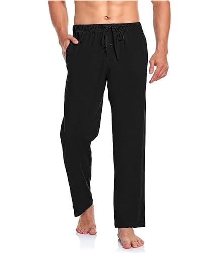 COLORFULLEAF Herren Schlafanzughose 100% Baumwolle Jersey mit Tasche Pyjamahose Lang Relaxed Fit Jogginghose Freizeithose(Schwarz,XL) von COLORFULLEAF