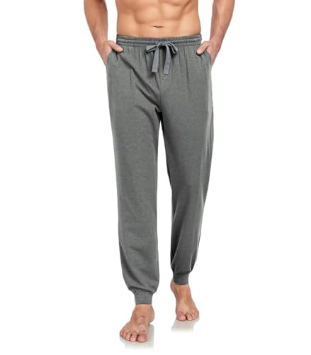 COLORFULLEAF Jogginghose Herren Baumwolle Schlafanzughose Männer Lang Schlafhose Leichte Freizeithose Sweatpants mit Bündchen(Grau,L) von COLORFULLEAF