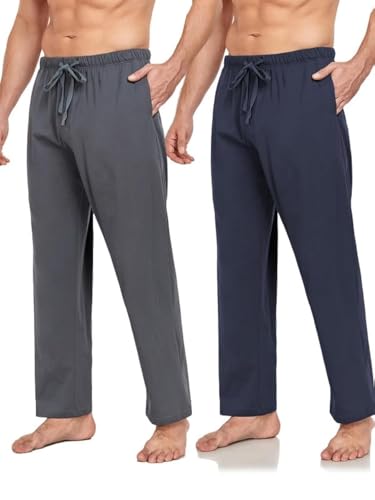 COLORFULLEAF Schlafanzughose Herren Lang mit Tasche Relaxed Fit Pyjamahose für Männer Freizeithose Schlafhose 1/2er Pack(Marineblau/Dunkelgrau,M) von COLORFULLEAF