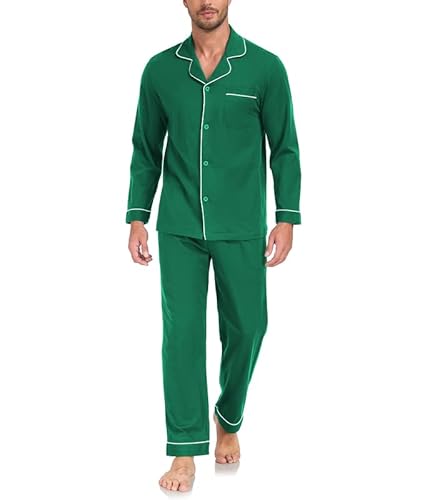 COLORFULLEAF Schlafanzug Herren lang 100% 100% Baumwolle Herren Pyjamas Set Zweiteiliger Nachtwäsche Langarm Loungewear Winter（KobaltblauXL） von COLORFULLEAF
