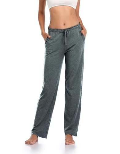 COLORFULLEAF Schlafanzughose Damen Pyjamahosen Lang Bambus-Mix + Relax Jogginghose Damen Yogahose Weites Bein Freizeithose mit Taschen(Grau,M) von COLORFULLEAF