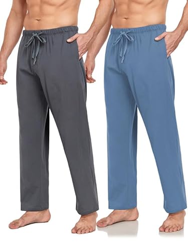 COLORFULLEAF Schlafanzughose Herren Lang Schlafhose Pyjamahose für Männer Jogginghose 2er Pack Haushose mit Taschen(Blau/Dunkelgrau,L) von COLORFULLEAF