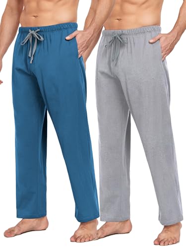 COLORFULLEAF Schlafanzughose Herren Lang Schlafhose Pyjamahose für Männer Jogginghose 1/2er Pack Haushose mit Taschen(Hellgrau/Dunkelblau,M) von COLORFULLEAF