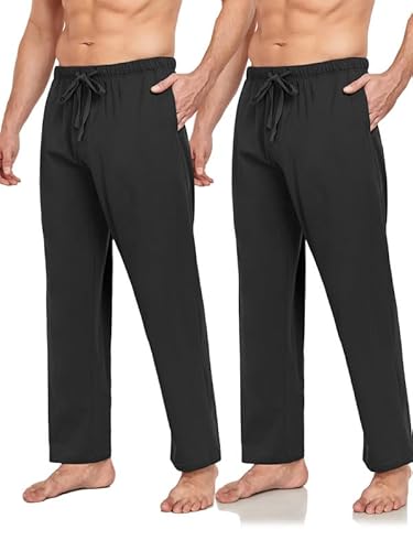 COLORFULLEAF Schlafanzughose Herren Lang Schlafhose Pyjamahose für Männer Jogginghose 1/2er Pack Haushose mit Taschen(Schwarz*2,L) von COLORFULLEAF