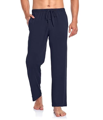 COLORFULLEAF Herren Schlafanzughose 100% Baumwolle Jersey mit Tasche Pyjamahose Lang Relaxed Fit Jogginghose Freizeithose(Grau,L) von COLORFULLEAF
