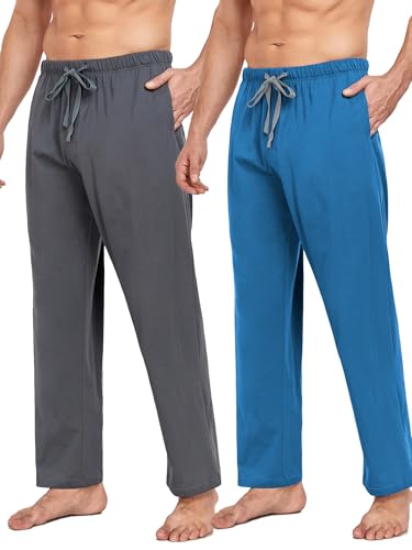 COLORFULLEAF Schlafanzughose Herren Lang Schlafhose Pyjamahose für Männer Jogginghose 1/2er Pack Haushose mit Taschen(Dunkelgrau/Neonblau,XL) von COLORFULLEAF