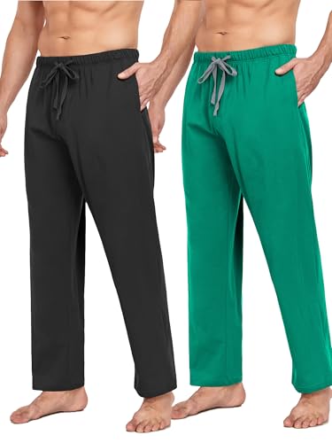 COLORFULLEAF Schlafanzughose Herren Lang Schlafhose Pyjamahose für Männer Jogginghose 1/2er Pack Haushose mit Taschen(Schwarz/Aqua,M) von COLORFULLEAF