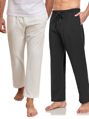 COLORFULLEAF Schlafanzughose Herren Lang mit Tasche Relaxed Fit Pyjamahose für Männer Freizeithose Schlafhose 1/2er Pack(Schwarz/Weiß,M) von COLORFULLEAF