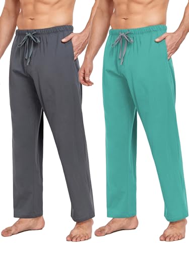 COLORFULLEAF Schlafanzughose Herren Lang mit Tasche Relaxed Fit Pyjamahose für Männer Freizeithose Schlafhose 1/2er Pack(Dunkelgrau/Grün,M) von COLORFULLEAF