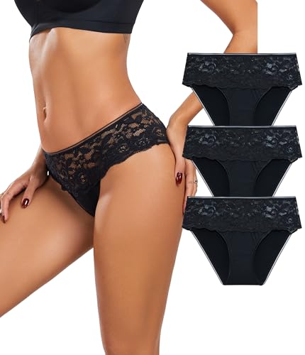 COLORFULLEAF Hipster Unterwäsche Damen Spitze Nahtlose Stretch Slips Atmungsaktiver Unterhosen Frauen Mehrpack（3A,M von COLORFULLEAF