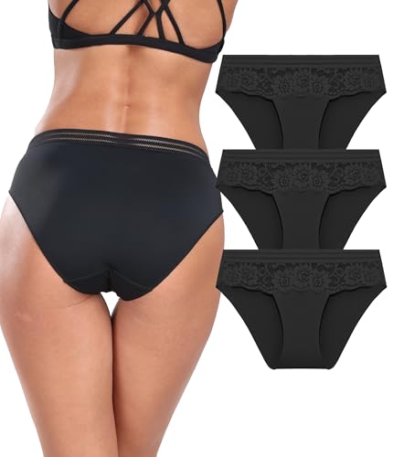 COLORFULLEAF Hipster Unterwäsche Damen Spitze Nahtlose Stretch Slips Atmungsaktiver Unterhosen Frauen Mehrpack（3B,3XL von COLORFULLEAF