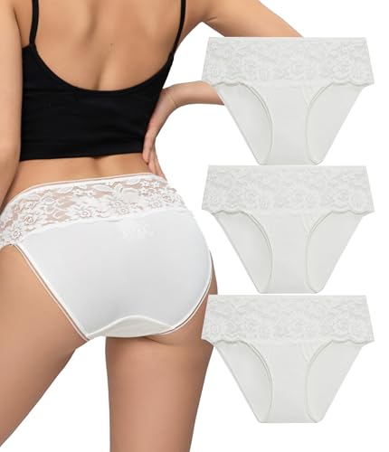 COLORFULLEAF Hipster Unterwäsche Damen Spitze Nahtlose Stretch Slips Atmungsaktiver Unterhosen Frauen Mehrpack（3B,S von COLORFULLEAF