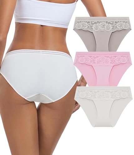 COLORFULLEAF Hipster Unterwäsche Damen Spitze Nahtlose Stretch Slips Atmungsaktiver Unterhosen Frauen Mehrpack（3C,3XL von COLORFULLEAF