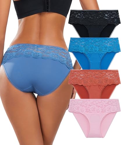 COLORFULLEAF Hipster Unterwäsche Damen Spitze Nahtlose Stretch Slips Atmungsaktiver Unterhosen Frauen Mehrpack（4D,2XL von COLORFULLEAF