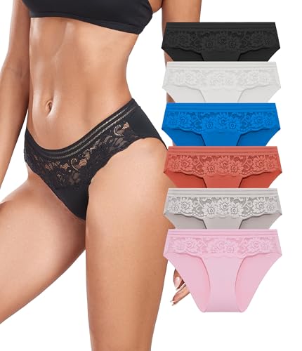 COLORFULLEAF Hipster Unterwäsche Damen Spitze Nahtlose Stretch Slips Atmungsaktiver Unterhosen Frauen Mehrpack（6A,2XL von COLORFULLEAF