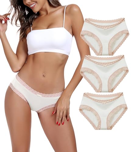 COLORFULLEAF Unterhosen Damen Bambus Spitze Unterwäsche Frauen Bequeme Weich Hipster Atmungsaktiv Sommer Bikinis Panties（3E,L von COLORFULLEAF