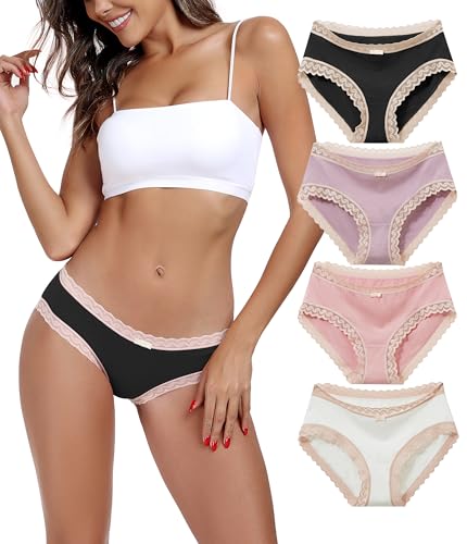 COLORFULLEAF Unterhosen Damen Bambus Spitze Unterwäsche Frauen Bequeme Weich Hipster Atmungsaktiv Sommer Bikinis Panties（4F,2XL von COLORFULLEAF