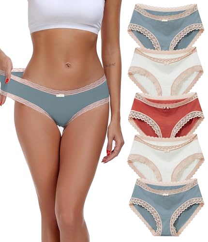 COLORFULLEAF Unterhosen Damen Bambus Spitze Unterwäsche Frauen 5er Pack Bequeme Weich Hipster Atmungsaktiv Sommer Bikinis Panties（5A,3XL von COLORFULLEAF