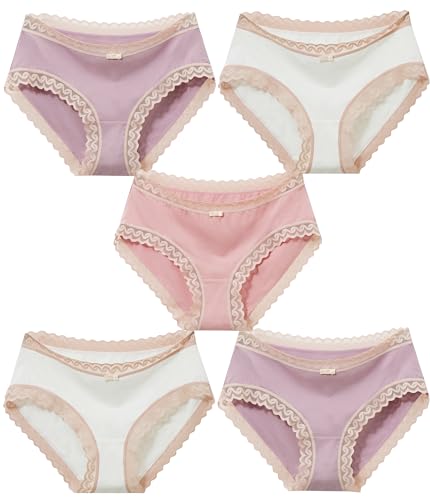 COLORFULLEAF Unterhosen Damen Bambus Spitze Unterwäsche Frauen 5er Pack Bequeme Weich Hipster Atmungsaktiv Sommer Bikinis Panties（5B,M von COLORFULLEAF