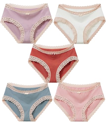 COLORFULLEAF Unterhosen Damen Bambus Spitze Unterwäsche Frauen 5er Pack Bequeme Weich Hipster Atmungsaktiv Sommer Bikinis Panties（5C,M von COLORFULLEAF