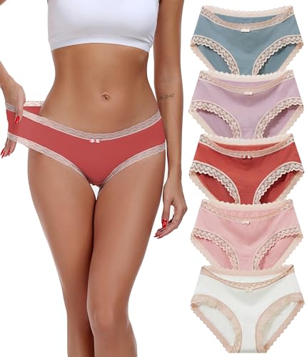 COLORFULLEAF Unterhosen Damen Bambus Spitze Unterwäsche Frauen 5er Pack Bequeme Weich Hipster Atmungsaktiv Sommer Bikinis Panties（5C,M von COLORFULLEAF