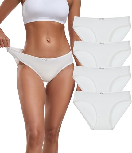 COLORFULLEAF Unterhosen Damen Baumwolle Unterwäsche Frauen 4er Pack Bequem Bikini Slip Schlüpfer Weich Atmungsaktiv Hipster Panties Mehrpack(K,4 PKS,Medium) von COLORFULLEAF