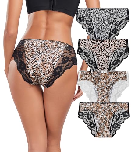 COLORFULLEAF Unterhosen Damen Leopard Unterwäsche Frauen Nahtlos Spitze Brazilian Slip Weich Pantys Mehrpack 4er Pack(4A,M) von COLORFULLEAF