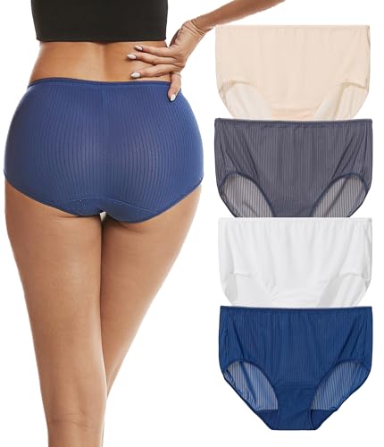 COLORFULLEAF Damen Slips Mehrpack, Unterhosen Damen Bequeme Unterwäsche Frauen Set, Midi Taille Nylon Panties&Hipsters für Damen Schlüpfer(4C,XL) von COLORFULLEAF