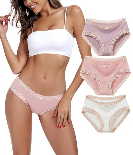 COLORFULLEAF Unterhosen Damen Spitze Unterwäsche Frauen Mehrpack Weich Bambus Slips Stretch Baumwoll Hipster Bikinis Panties für Damen（3F,S von COLORFULLEAF
