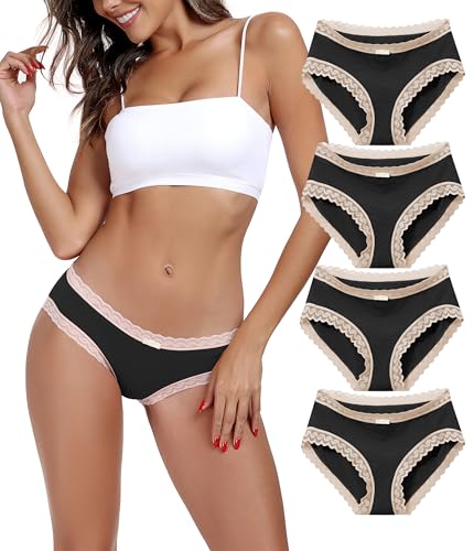 COLORFULLEAF Unterhosen Damen Spitze Unterwäsche Frauen Mehrpack Weich Bambus Slips Stretch Baumwoll Hipster Bikinis Panties für Damen（4H,XL von COLORFULLEAF