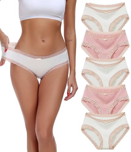 COLORFULLEAF Unterhosen Damen Spitze Unterwäsche Frauen Mehrpack Weich Bambus Slips Stretch Baumwoll Hipster Bikinis Panties für Damen（5D,2XL von COLORFULLEAF