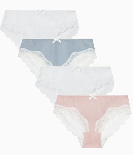 COLORFULLEAF Unterwäsche Damen Spitze Baumwoll Stretch Slips Damen Atmungsaktiver Hipster Unterhosen Frauen Mehrpack(4I,XL) von COLORFULLEAF