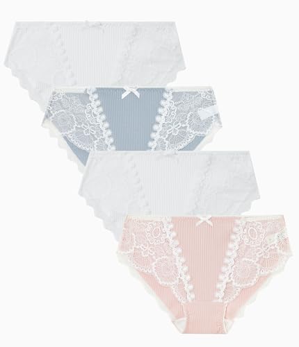 COLORFULLEAF Unterwäsche Damen Spitze Baumwoll Stretch Slips Damen Atmungsaktiver Hipster Unterhosen Frauen Mehrpack(4J,XL) von COLORFULLEAF