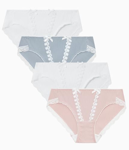COLORFULLEAF Unterwäsche Damen Spitze Baumwoll Stretch Slips Damen Atmungsaktiver Hipster Unterhosen Frauen Mehrpack(4K,L) von COLORFULLEAF