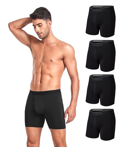 CORLORFULLEAF Boxershorts Männer Lang 4er-Pack Atmungsaktive Herren Unterhosen aus Modal Retroshorts Schwarz(4Pack,B,S) von COLORFULLEAF