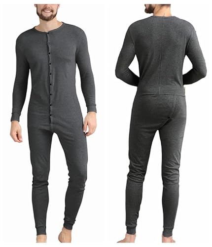 CORLORFULLEAF Herren/Damen Einteiler Pyjama Onesie Base Thermounterwäsche Union Anzug Leichte ganzkörper(Dunkelgrau,L) von COLORFULLEAF