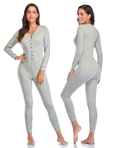 CORLORFULLEAF Herren/Damen Einteiler Pyjama Onesie Base Thermounterwäsche Union Anzug Leichte ganzkörper(Grau,L) von COLORFULLEAF