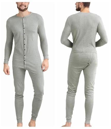 CORLORFULLEAF Herren/Damen Einteiler Pyjama Onesie Base Thermounterwäsche Union Anzug Leichte ganzkörper(Grau,L) von COLORFULLEAF