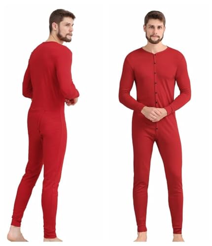 CORLORFULLEAF Herren/Damen Einteiler Pyjama Onesie Base Thermounterwäsche Union Anzug Leichte ganzkörper(Rot,XL) von COLORFULLEAF