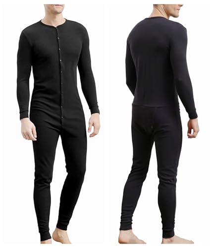 CORLORFULLEAF Herren/Damen Einteiler Pyjama Onesie Base Thermounterwäsche Union Anzug Leichte ganzkörper(Schwarz,L) von COLORFULLEAF