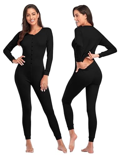 CORLORFULLEAF Herren/Damen Einteiler Pyjama Onesie Base Thermounterwäsche Union Anzug Leichte ganzkörper(Schwarz,M) von COLORFULLEAF