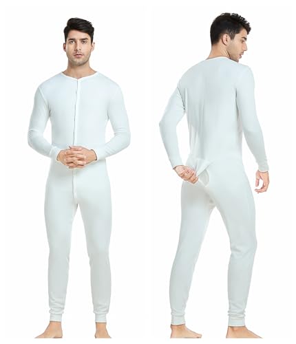 CORLORFULLEAF Herren/Damen Einteiler Pyjama Onesie Base Thermounterwäsche Union Anzug Leichte ganzkörper(Weiss,XL) von COLORFULLEAF