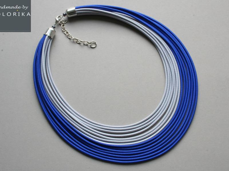 Handgemachte Blaue Stoffkette Multi Strand Textilschmuck von COLORIKA